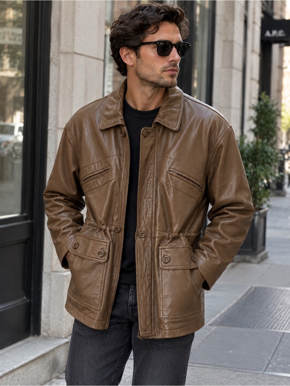 Vintage Pisano Italy Brown Leather Utility Jacket – Size M